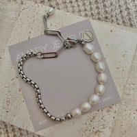 Lakeside Pearl And Adjustable Silver Box Chain Bracelet