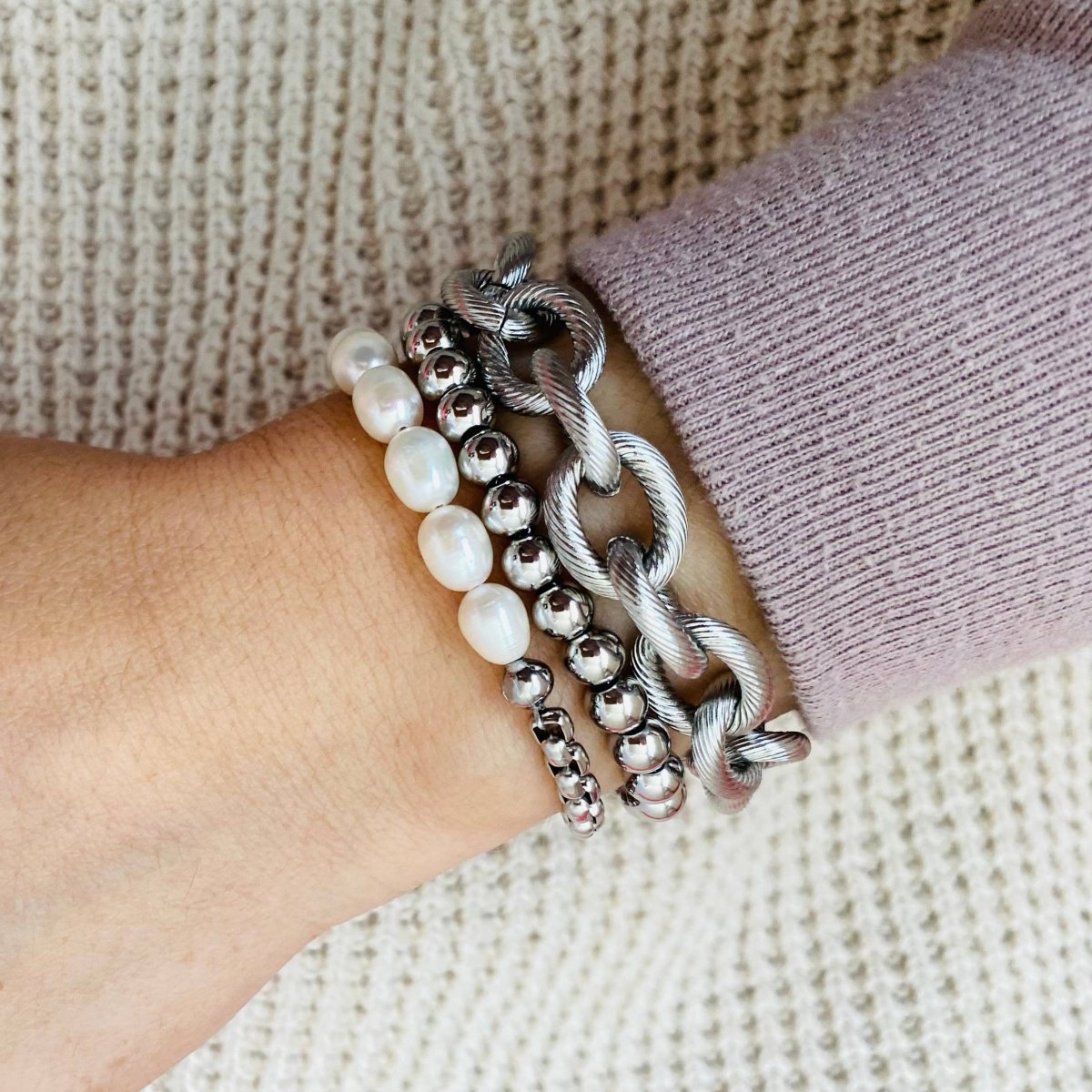 Lakeside Pearl And Adjustable Silver Box Chain Bracelet