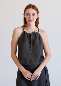 Linen Halter Tank Vintage Black