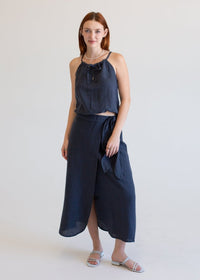 Linen Wrap Skirt Midnight