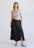 Linen Wrap Skirt Vintage Black