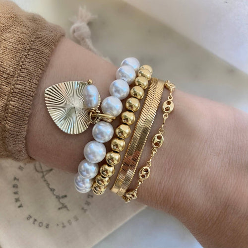 Love The Water Freshwater Pearl Gold Heart Charmed Bracelet Coquette