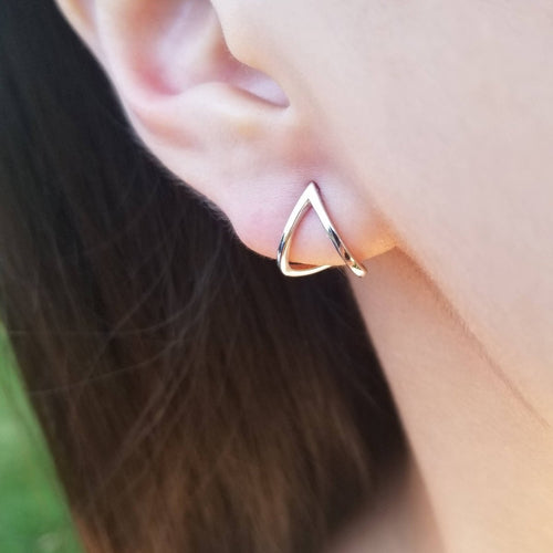 Love Triangle Ear Jacket Stud Earrings in 18K Gold or Silver