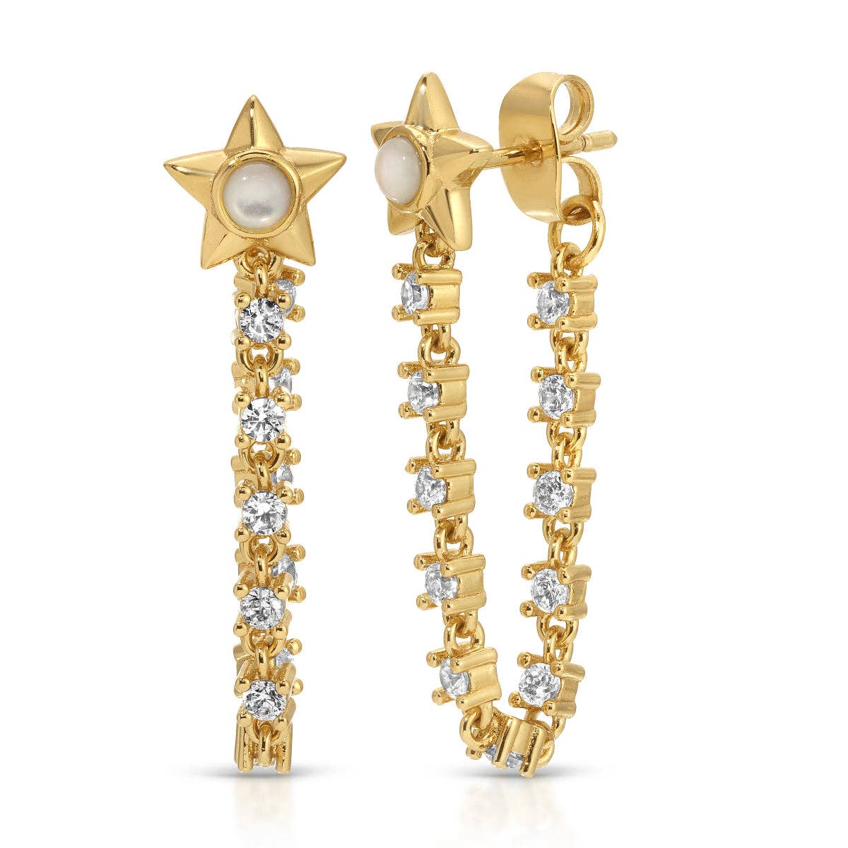 Lucky Star Tennis Chain Earrings - Mother of Pearl