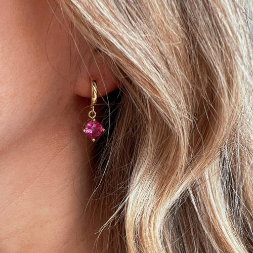 Margot Pink CZ Huggie Hoops Gold Filled Earrings