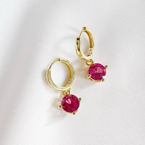 Margot Pink CZ Huggie Hoops Gold Filled Earrings