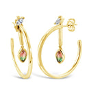 Marquise Dangle Hoops - Gold- Watermelon Quartz