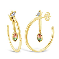 Marquise Dangle Hoops - Gold- Watermelon Quartz