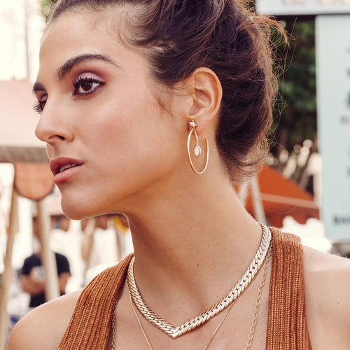 Marquise Dangle Hoops - Gold- Watermelon Quartz