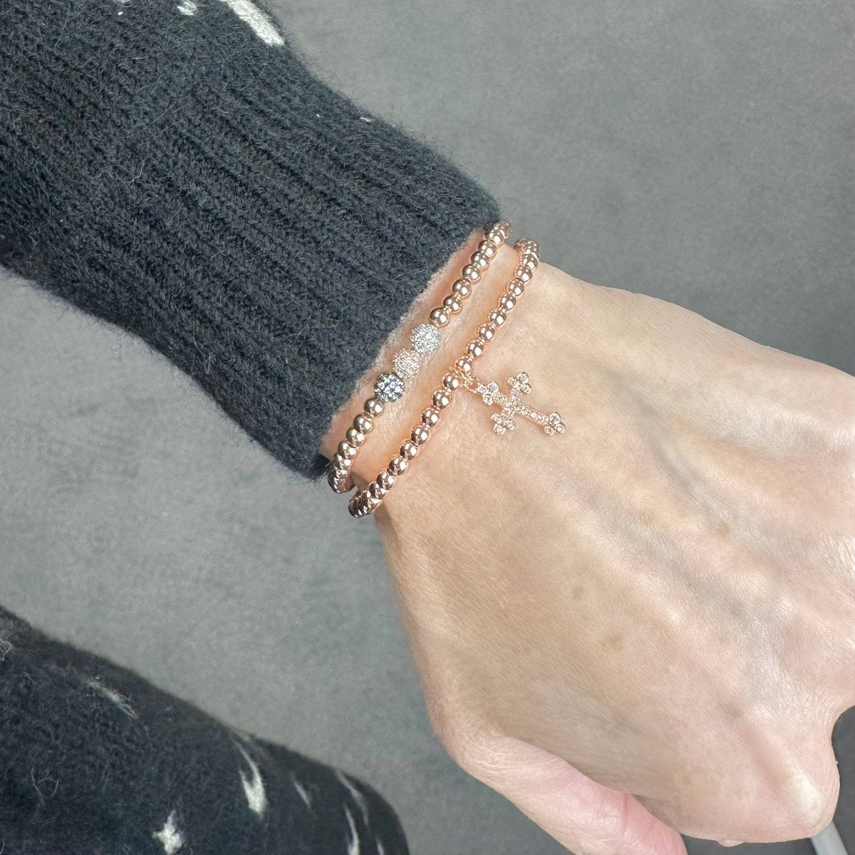 Mary's Diamond Cross Bracelet in Rose Gold