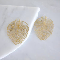 Melanie Monstera Leaf Earrings in Gold Plated Design
