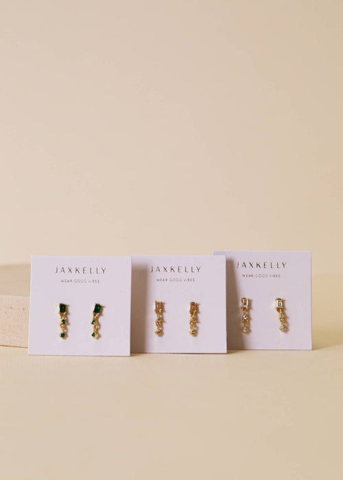 Mini Baguette Drop Earrings - Emerald