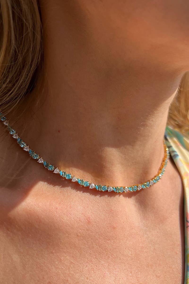 Mixed Stone Emerald and Turquoise Opal Vienna Tennis Necklace Necklace by Native Gem