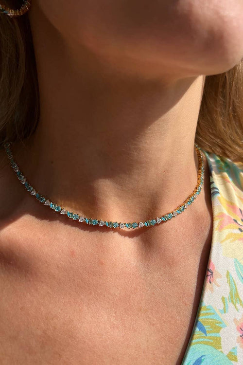 Mixed Stone Emerald and Turquoise Opal Vienna Tennis Necklace Necklace by Native Gem