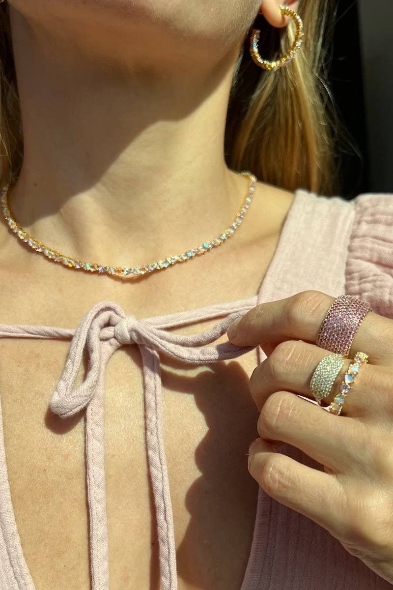 Mixed Stone Pink Opal and CZ Vienna Tennis Necklace Necklace by Native Gem