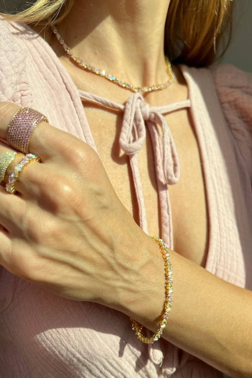 Mixed Stone Pink Opal and CZ Vienna Tennis Necklace Necklace by Native Gem