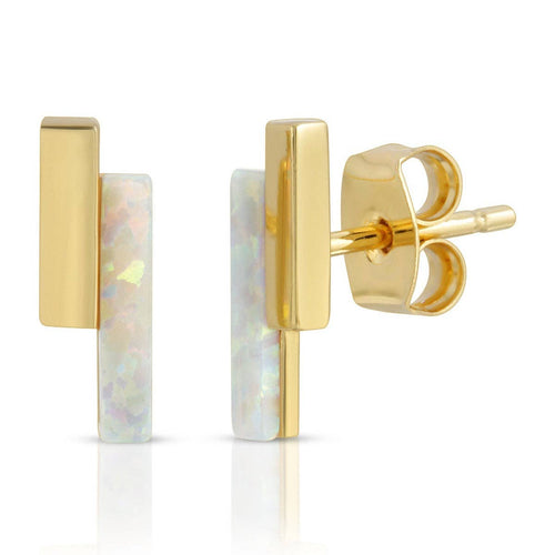 Mod Bar Studs - Opal by Elizabeth Stone Jewelry