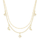 Moon and Stars Celestial Double Layering Necklace by Kamaria Jewelry