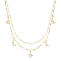 Moon and Stars Celestial Double Layering Necklace