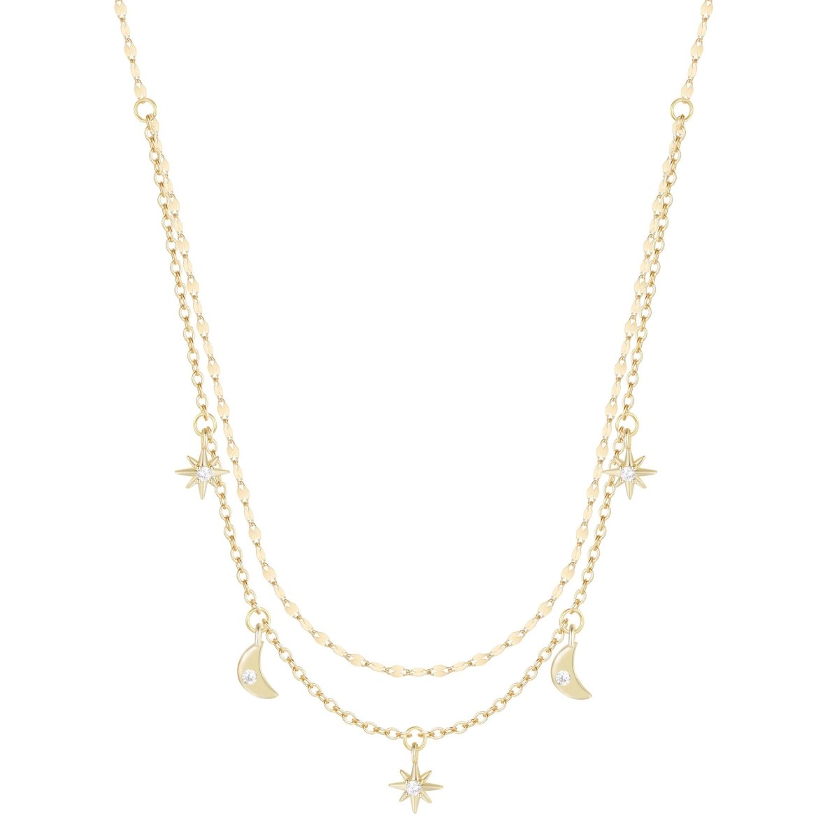 Moon and Stars Celestial Double Layering Necklace by Kamaria Jewelry