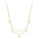 Moon and Stars Celestial Double Layering Necklace by Kamaria Jewelry