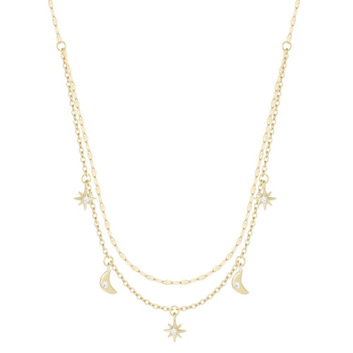 Moon and Stars Celestial Double Layering Necklace by Kamaria Jewelry