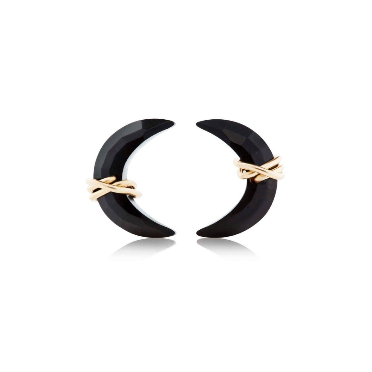 Moonbeam Black Agate Stud Earrings in 14K Rose Gold