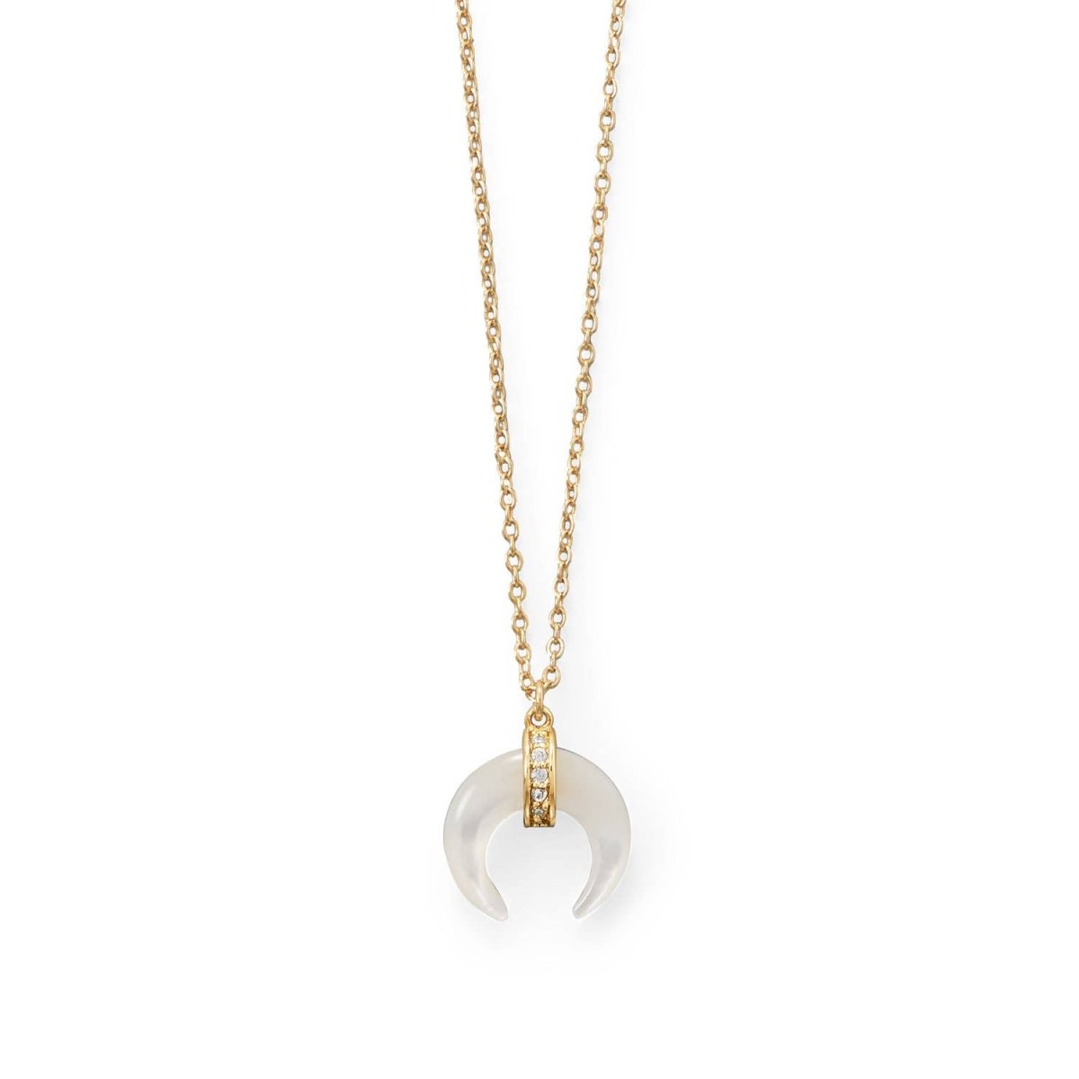 Mother of Pearl and CZ Crescent Pendant Necklace - Red Bird Road