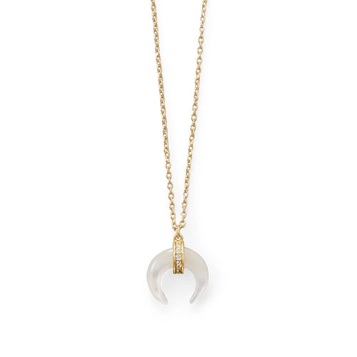 Mother of Pearl and CZ Crescent Pendant Necklace - Red Bird Road