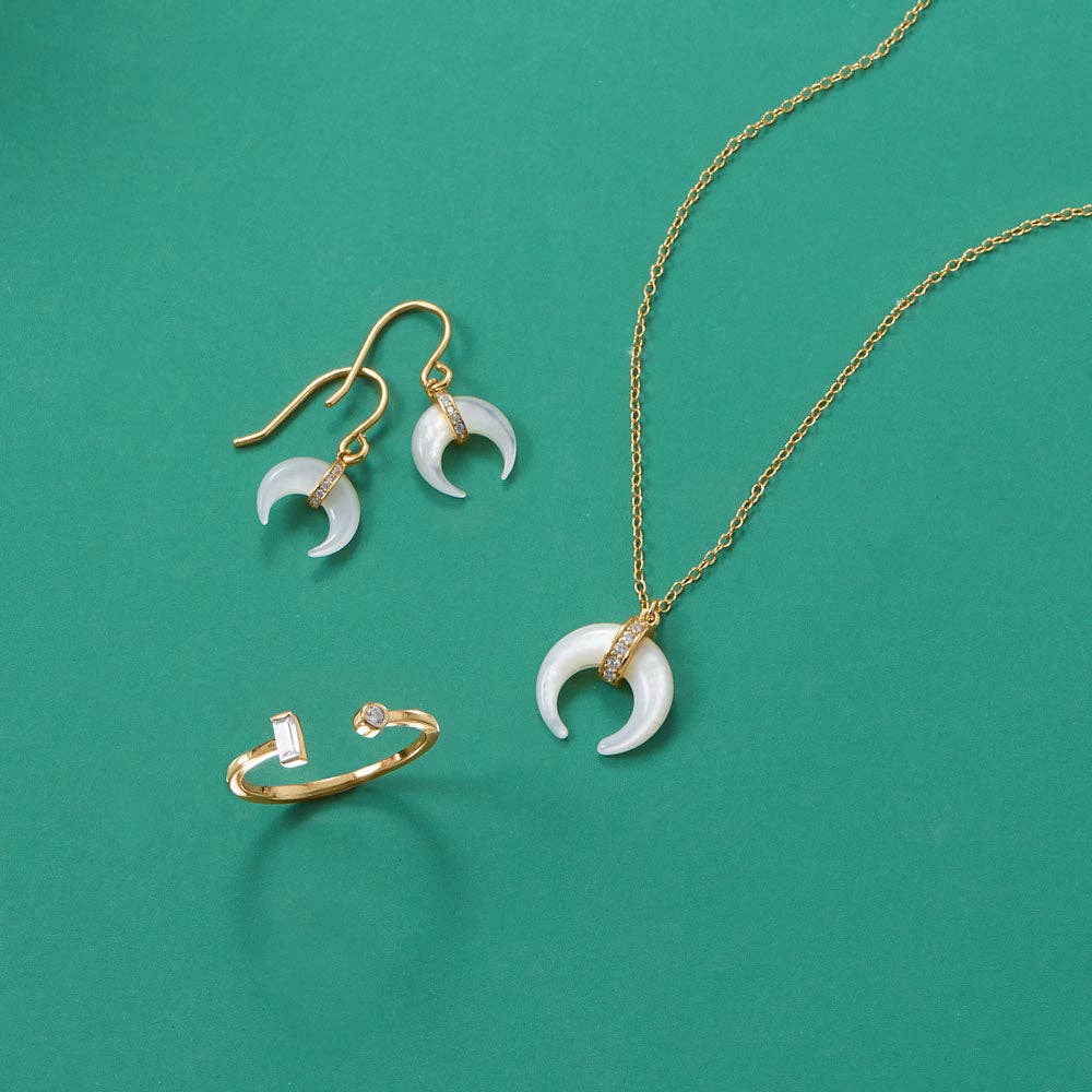 Mother of Pearl and CZ Crescent Pendant Necklace - Red Bird Road