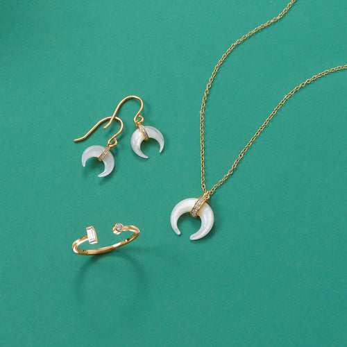 Mother of Pearl and CZ Crescent Pendant Necklace - Red Bird Road