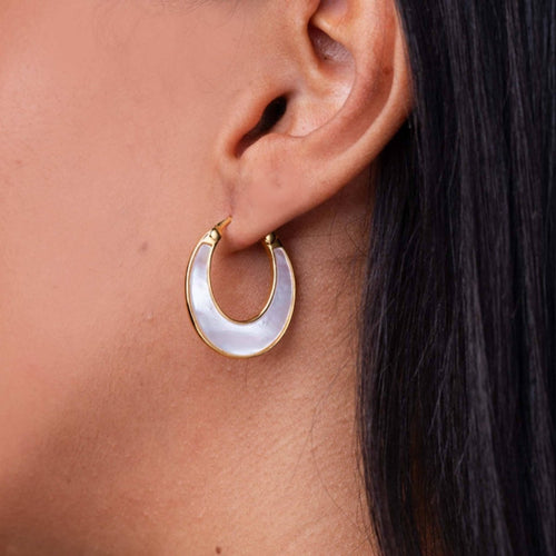 Mother of Pearl Moon Phase Hoops by La Kaiser
