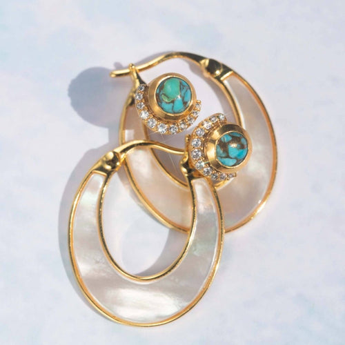 Mother of Pearl Moon Phase Hoops by La Kaiser