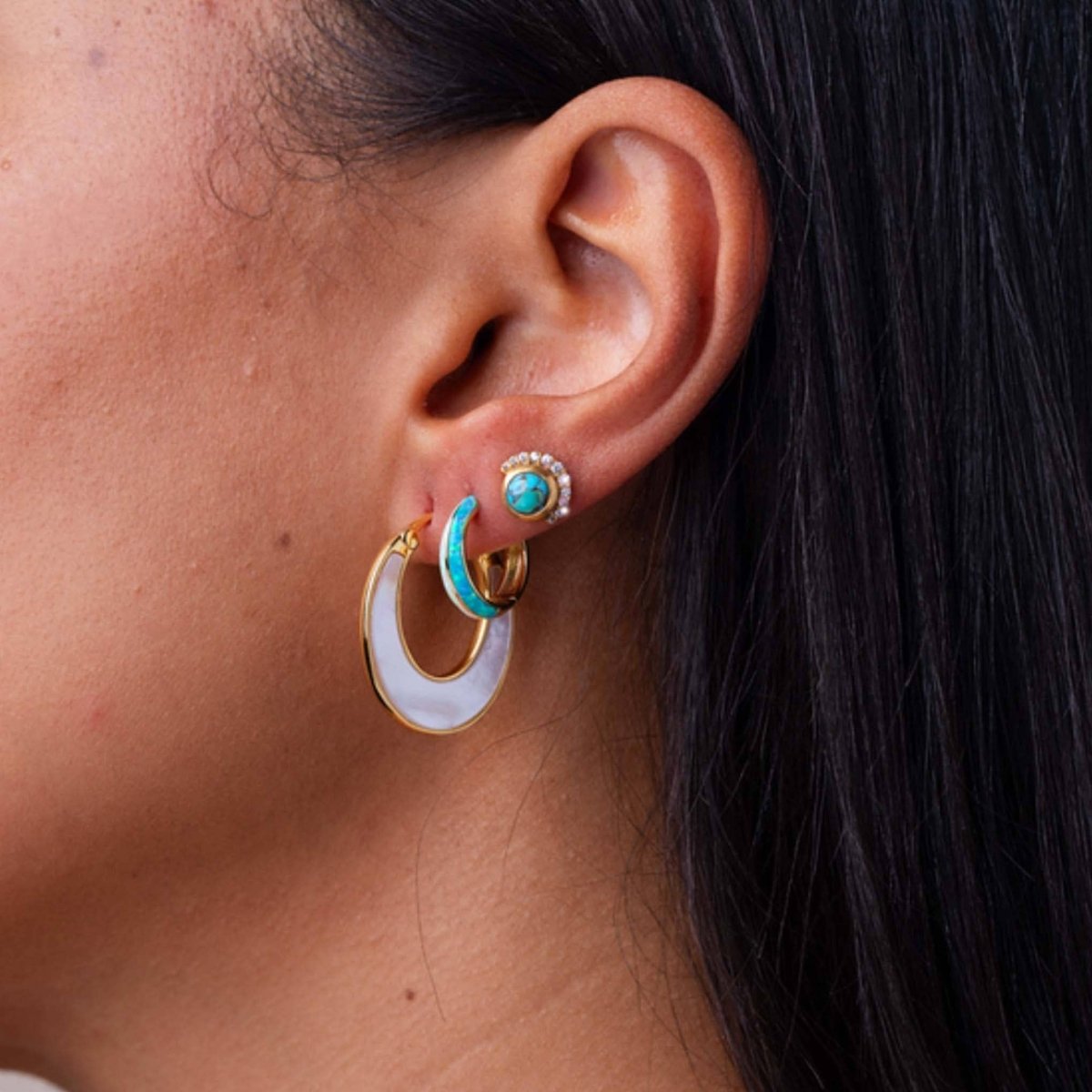 Mother of Pearl Moon Phase Hoops by La Kaiser