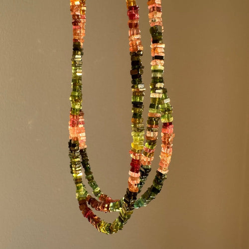 Multicolour Green Tourmaline | Pink Green Beaded