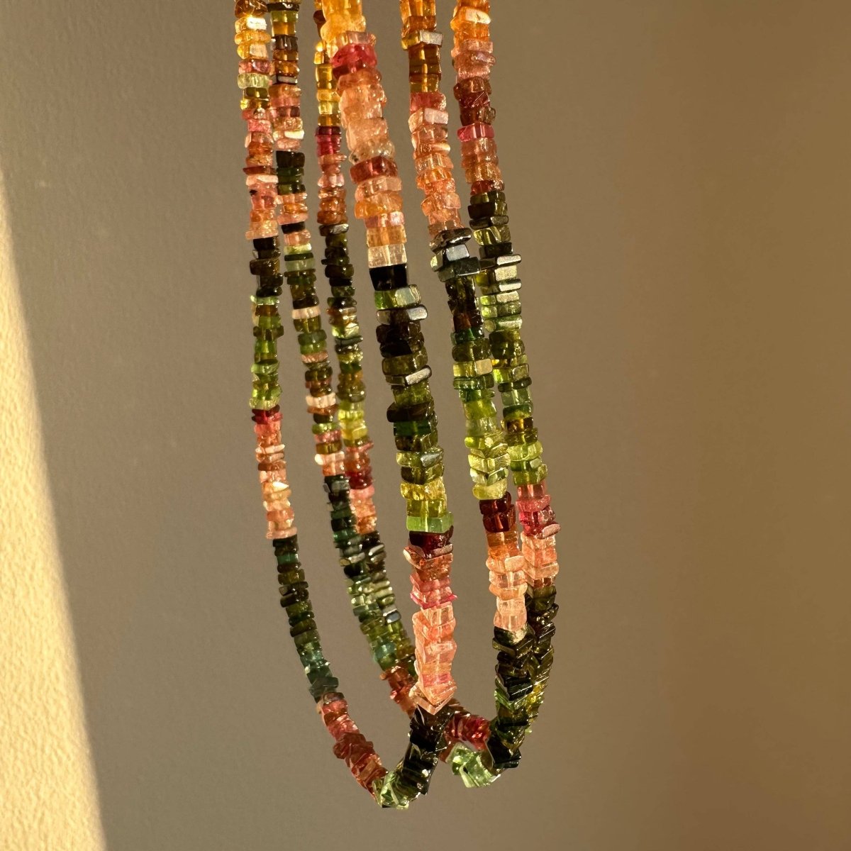 Multicolour Green Tourmaline | Pink Green Beaded