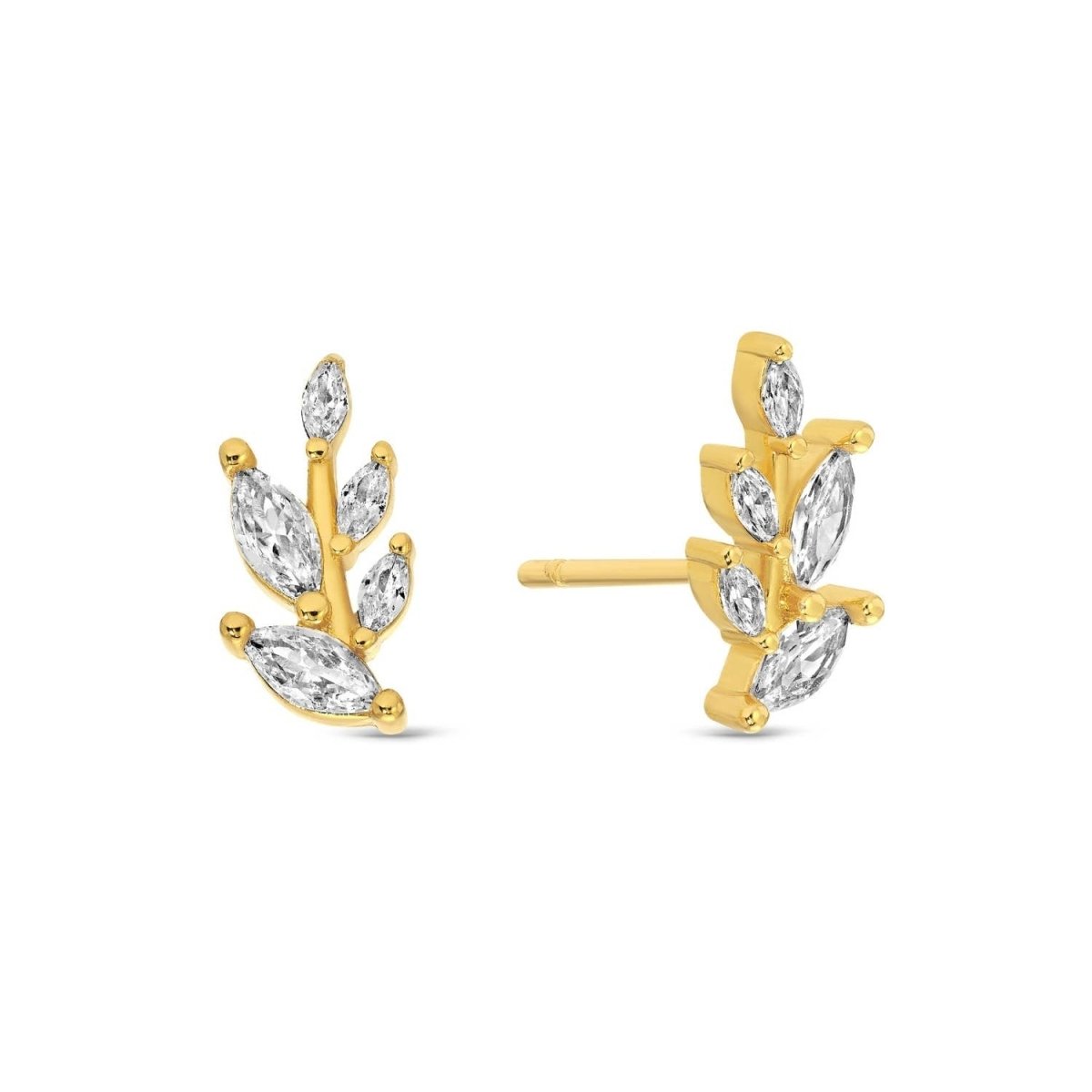On the Vine Gold Studs with Cubic Zirconia Leaves