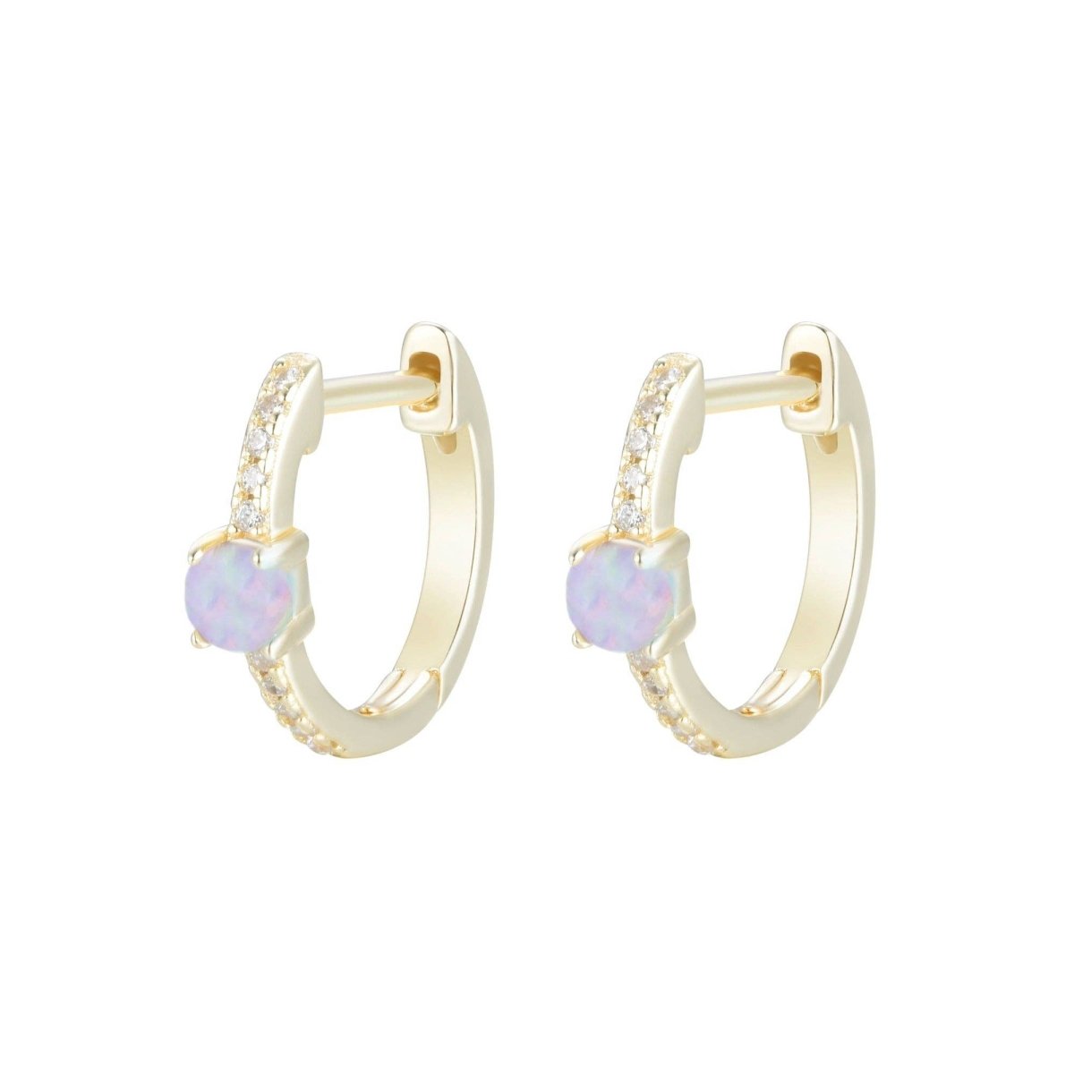 Opal And Crystal Huggie Earrings: Light Green Opal by Kamaria Jewelry
