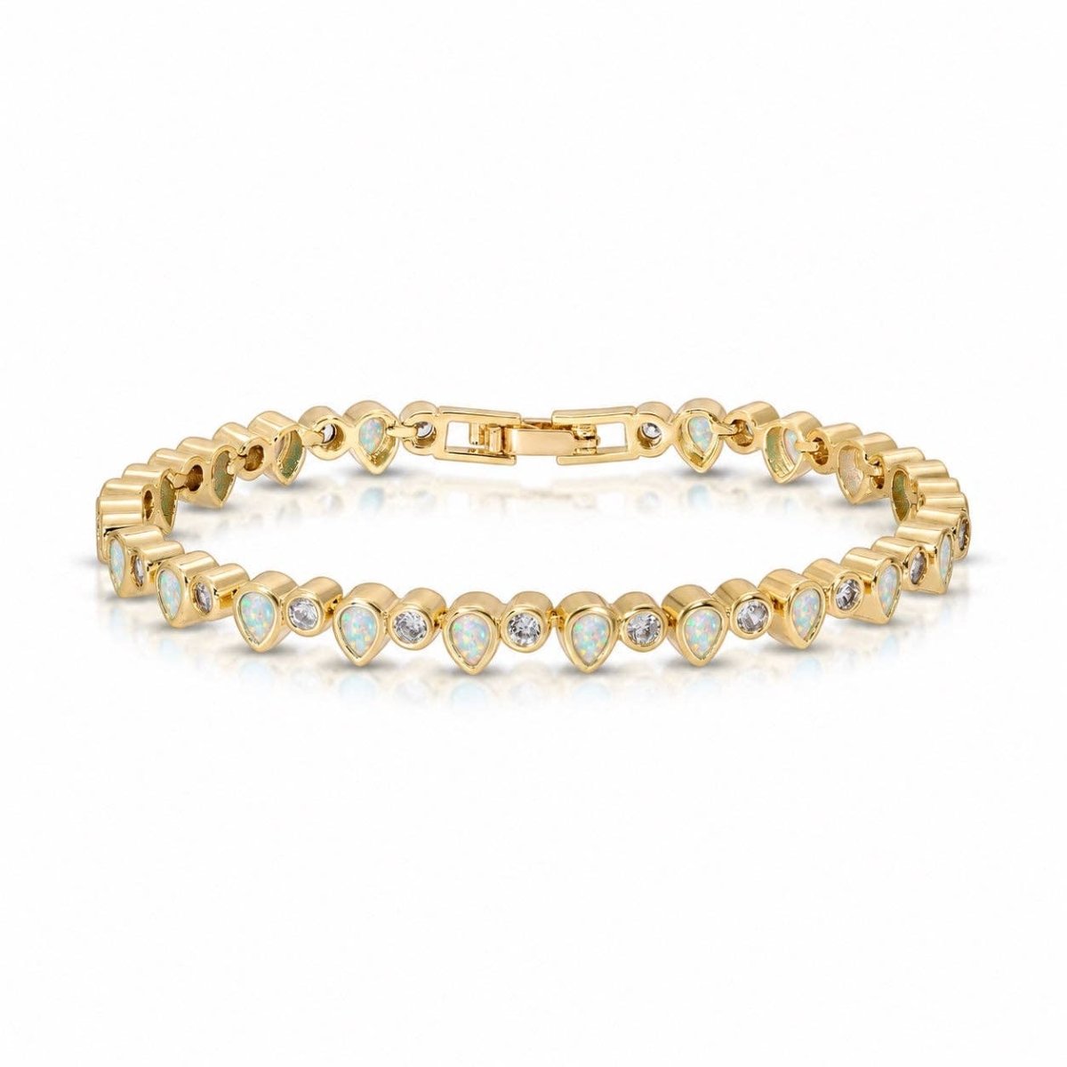 Opal and Gold Teardrop Tennis Bracelet- 7" - Red Bird Road