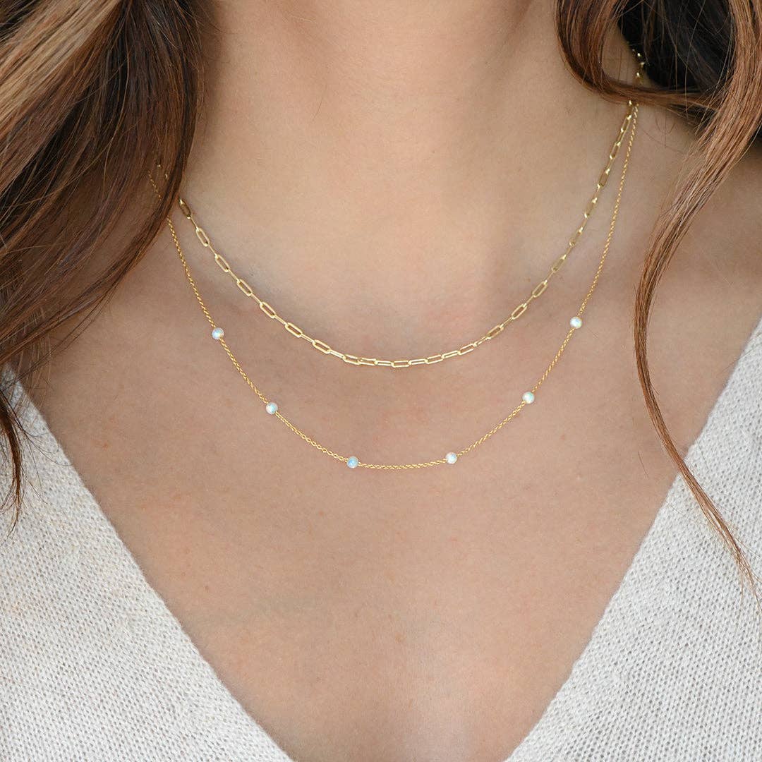 Opal Beaded Necklace: Gold