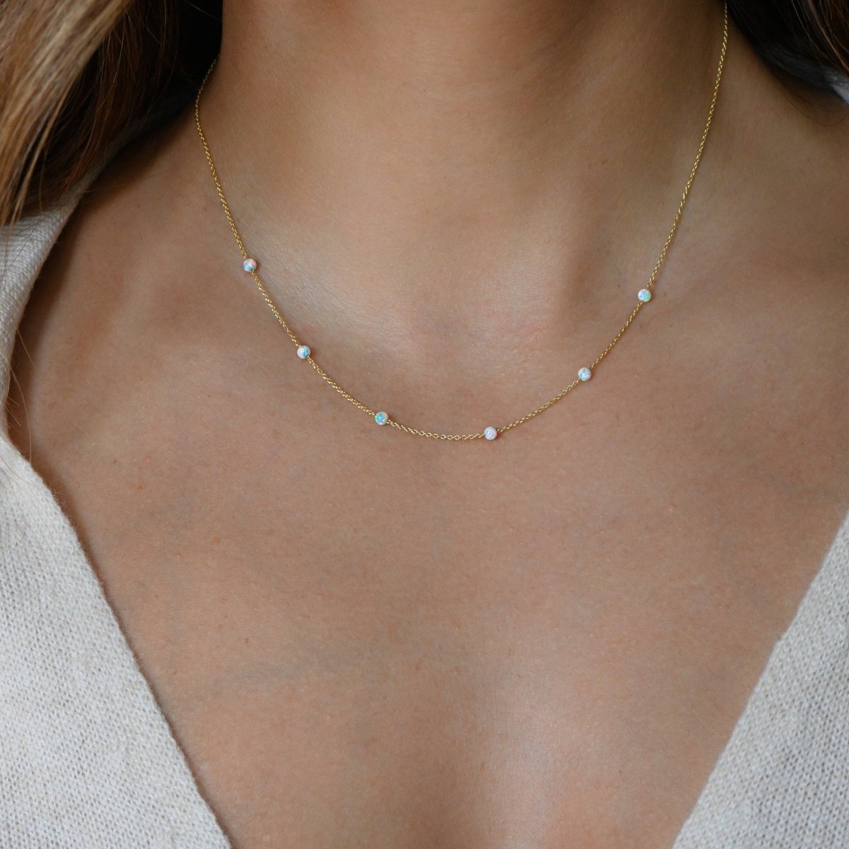 Opal Beaded Necklace: Gold