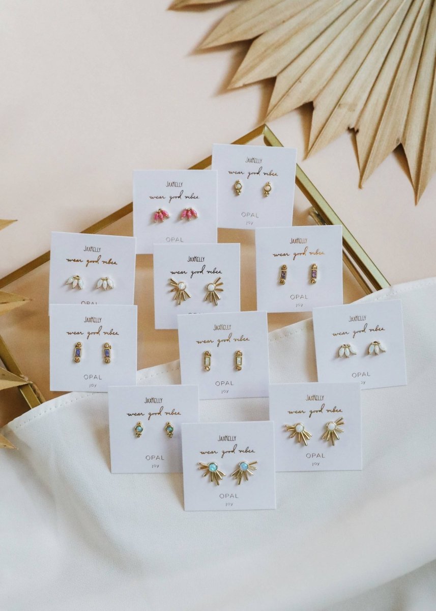 Opal Crown Stud - White - Gold Earrings for Elegant Style - Red Bird Road