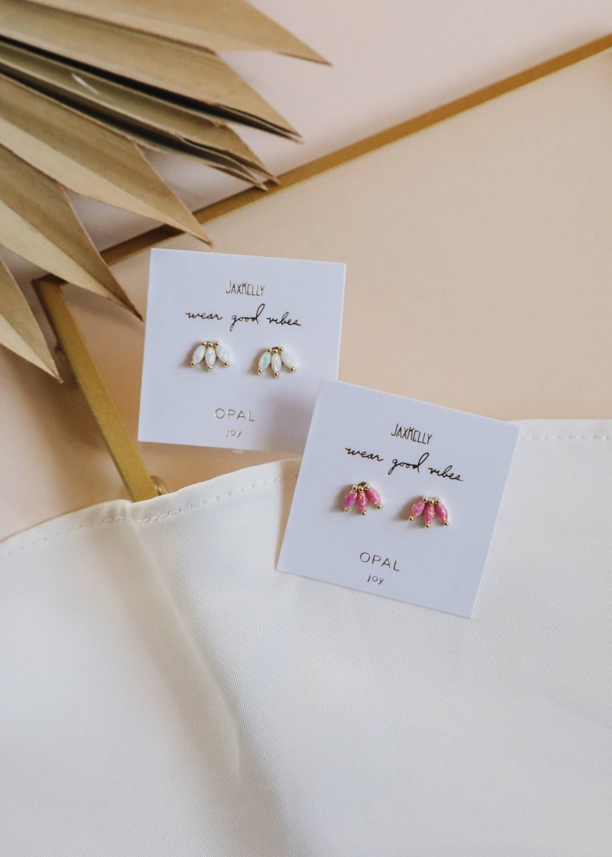Opal Crown Stud - White - Gold Earrings for Elegant Style - Red Bird Road
