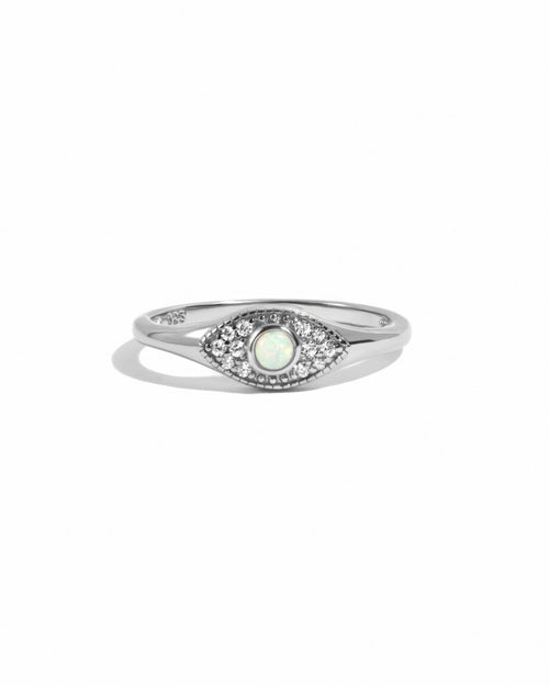 Opal Evil Eye Ring Silver