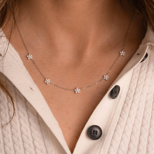 Opal Flower Charm Necklace: Gold