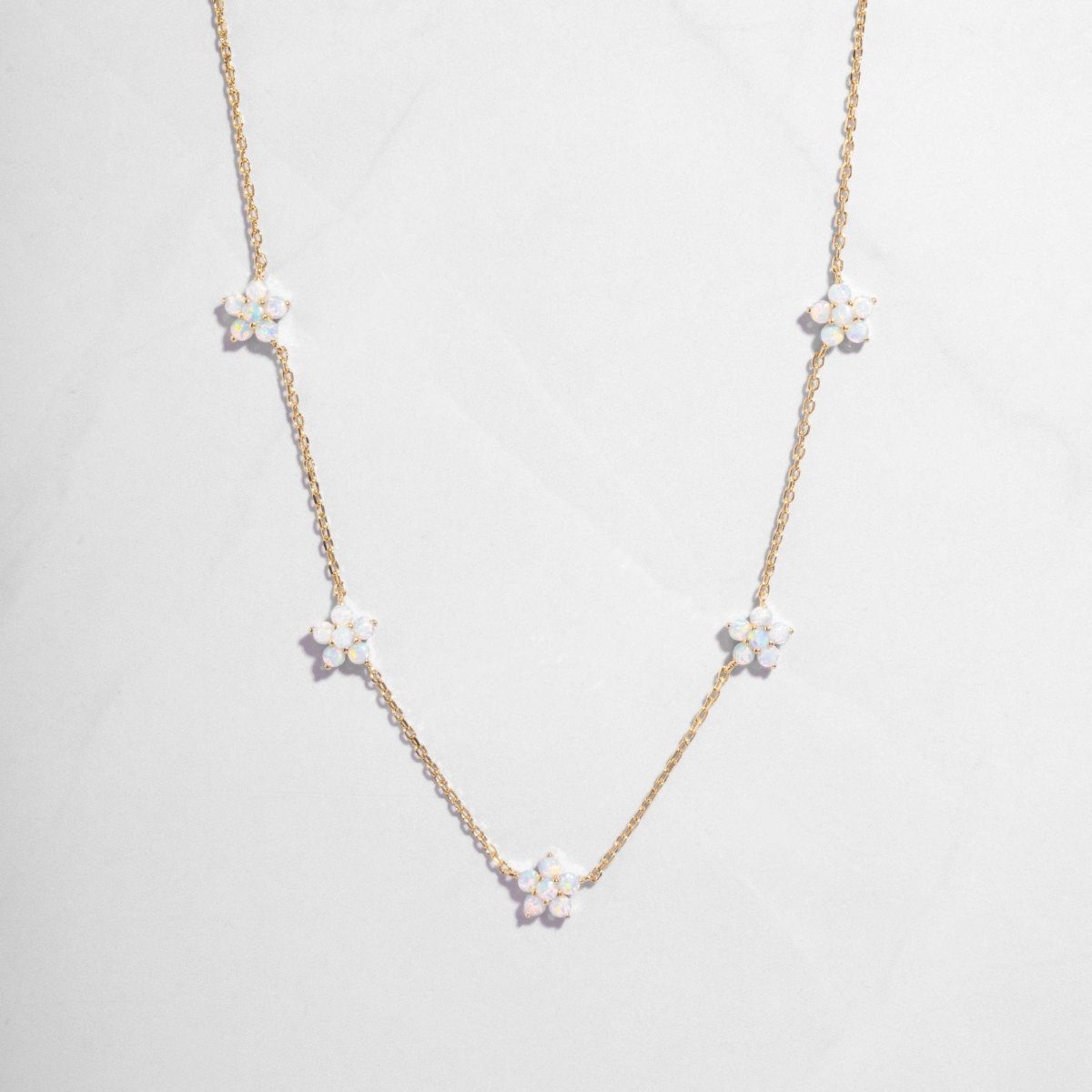 Opal Flower Charm Necklace: Gold