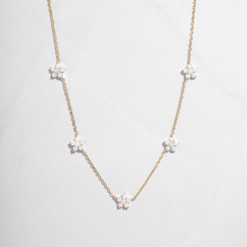Opal Flower Charm Necklace: Gold