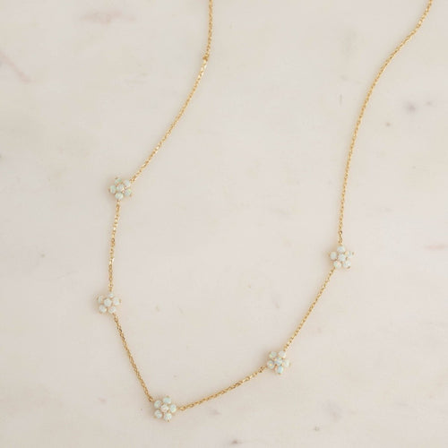 Opal Flower Charm Necklace: Gold