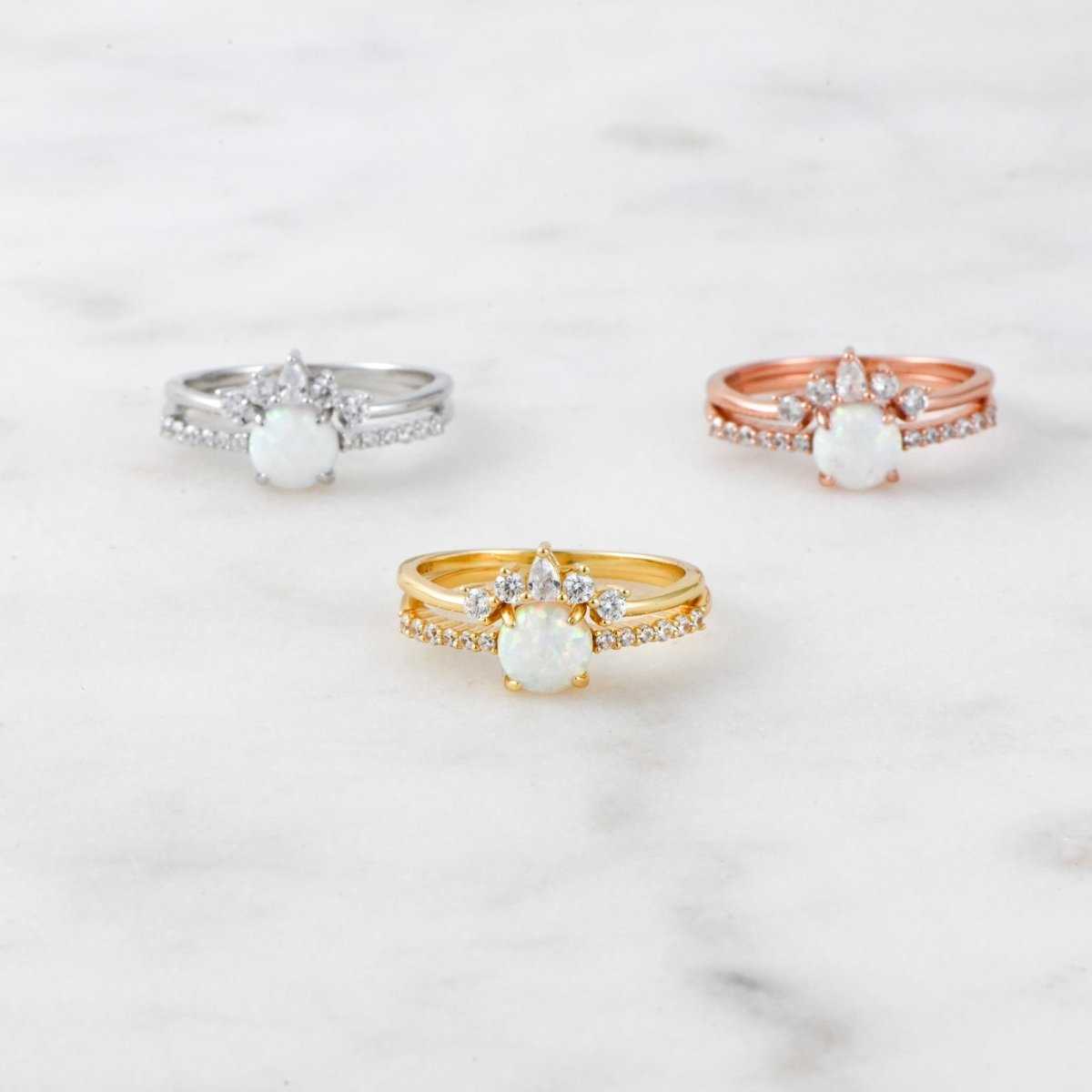 Opal Ring Set w Pave Ring Rose Gold Rings by Sami Jewels