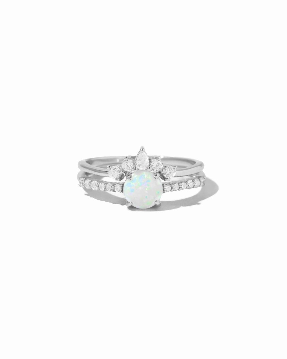 Opal Ring Set w Pave Ring Silver Rings by Sami Jewels